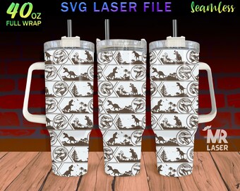 T-Rex Laser Engraved full Wrap Design For 40oz Tumbler, Dinosaur SVG Laser File, Tumbler Wrap For Laser Rotary Machine, Seamless