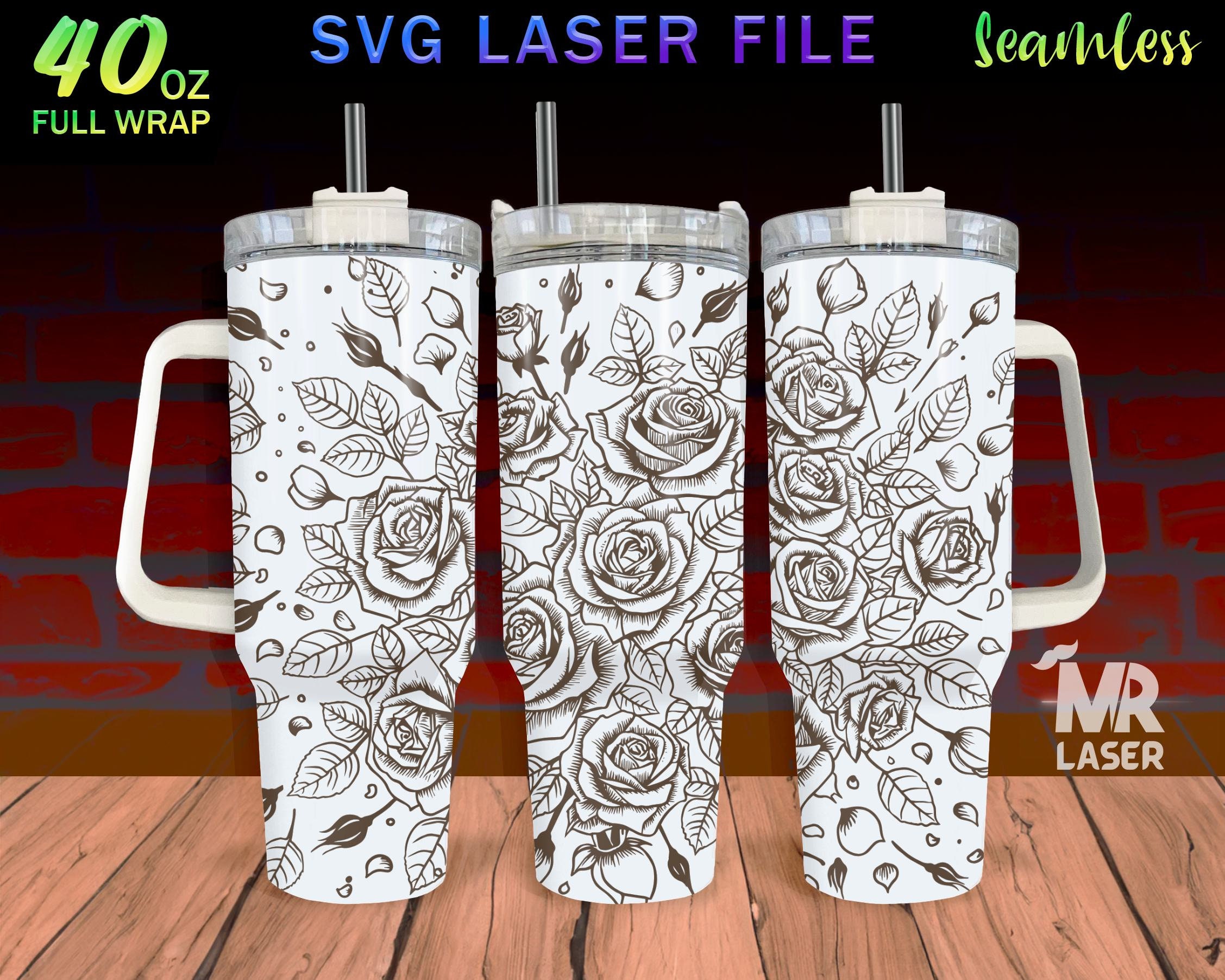 Rose Pattern V3 Laser Engraved Full Wrap Design for 40 Oz Tumbler, Rose ...
