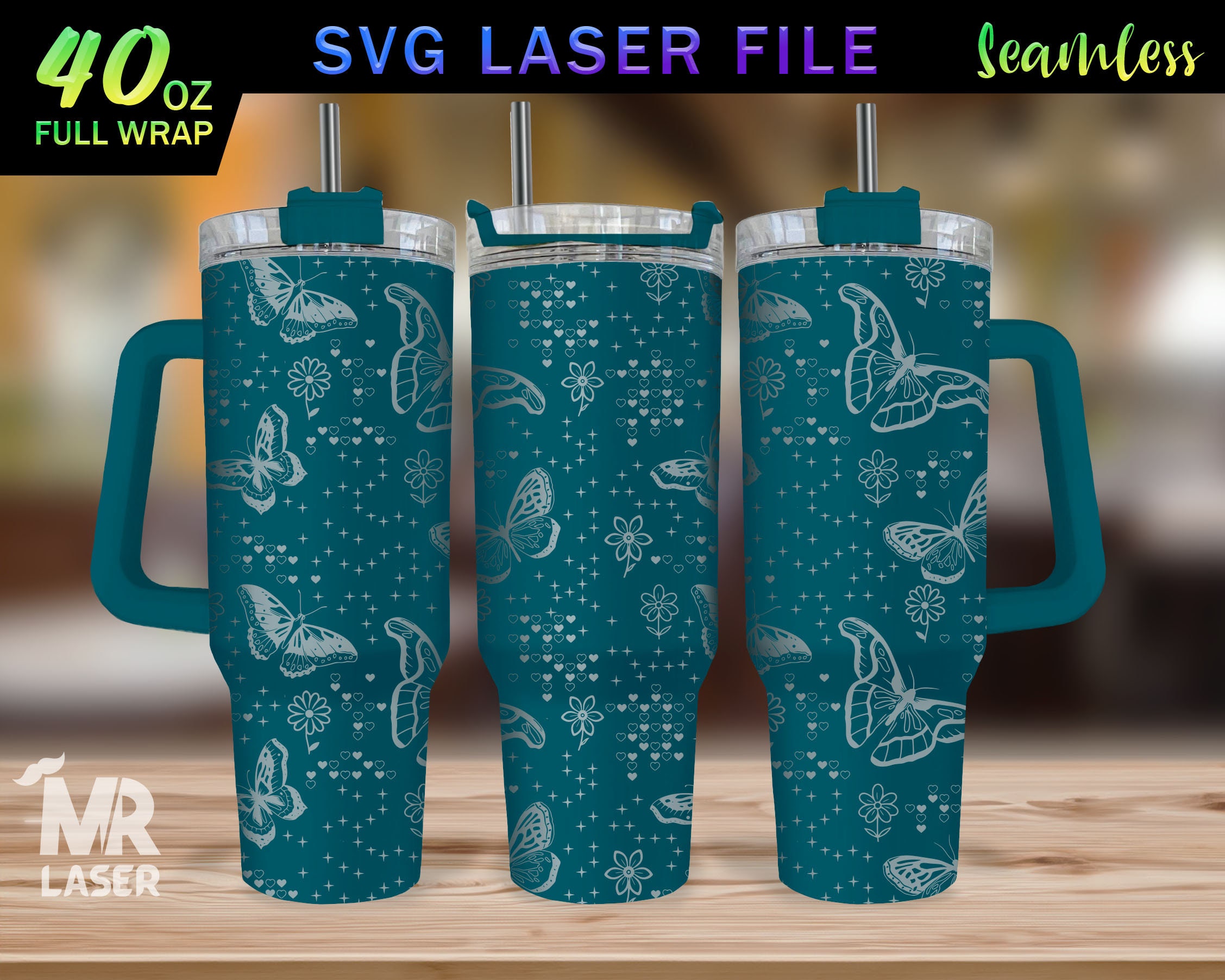 Butterfly Laser Engraved Full Wrap Design for 40oz Tumbler, Butterfly ...