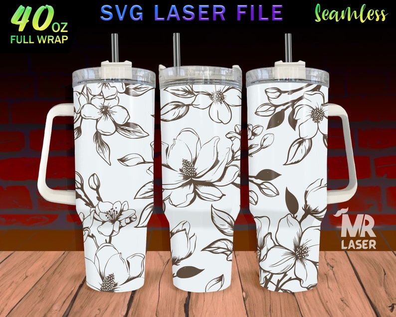 Jasmine Laser Engraved Full Wrap Design for 40 Oz Tumbler, Tumbler Wrap ...