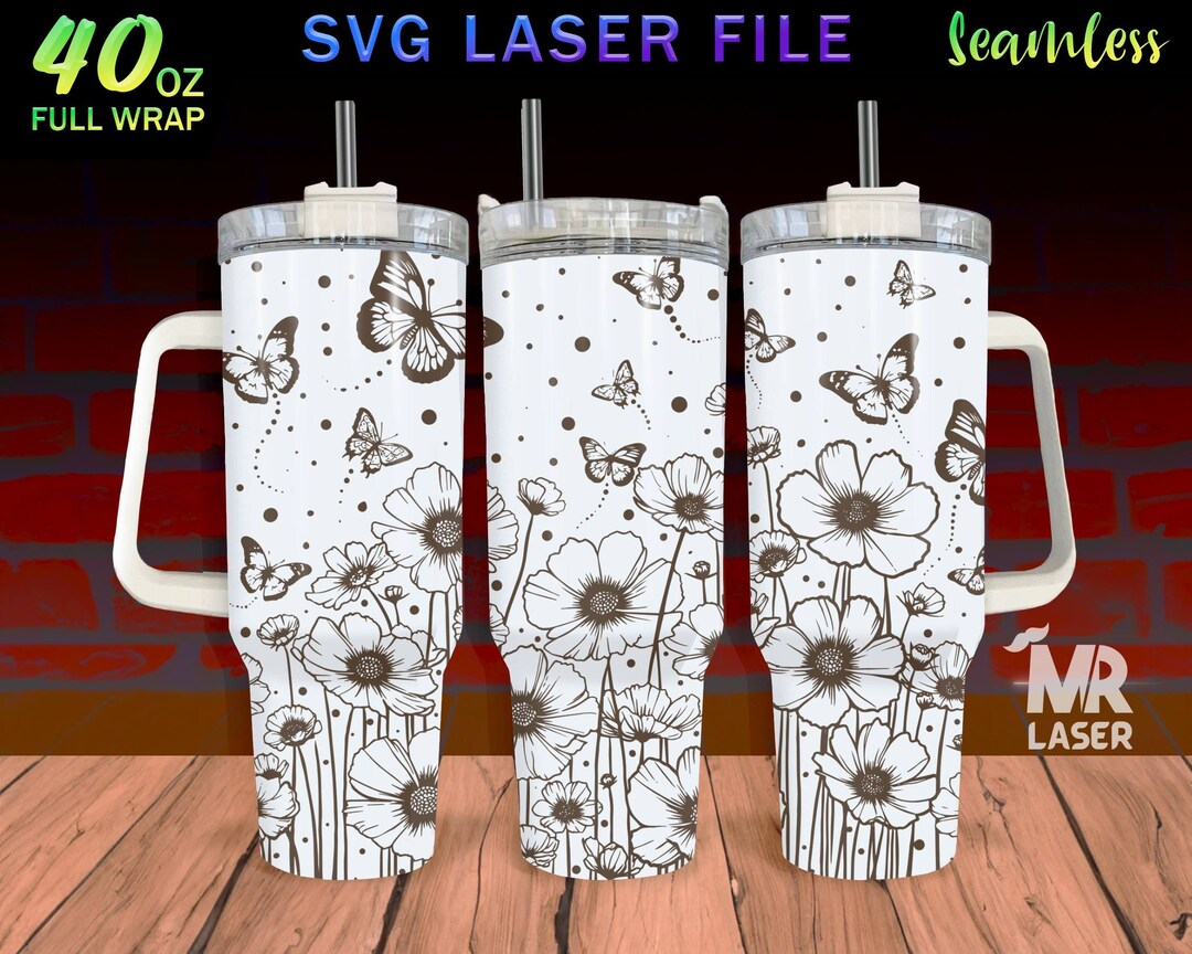 Cosmos & Butterfly Laser Engraved Full Wrap Design for 40oz Tumbler ...