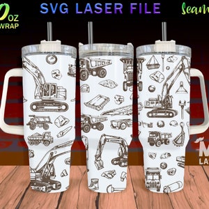 Excavadora v2 Diseño de envoltura completa grabado con láser para vaso de 40 oz, archivo láser SVG de excavadora, envoltura de vaso para máquina rotativa láser, sin costuras