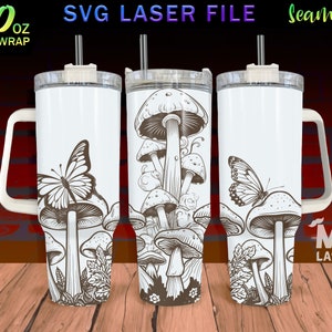Mushroom Laser Engraved full Wrap Design For 40oz Tumbler, Mushroom SVG Laser File, plant Tumbler Wrap For Laser Rotary Machine, Seamless