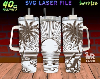 Beach V2  Laser Engraved full Wrap Design For 40oz Tumbler, Beach SVG Laser File, Nature Tumbler Wrap For Laser Rotary Machine