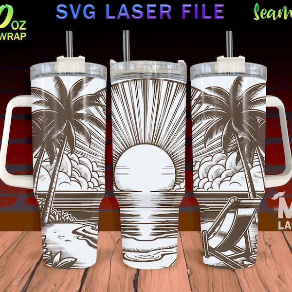 Beach V2  Laser Engraved full Wrap Design For 40oz Tumbler, Beach SVG Laser File, Nature Tumbler Wrap For Laser Rotary Machine