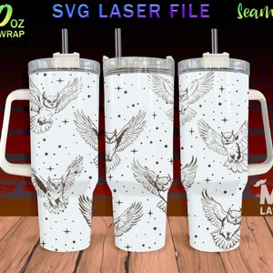 Owl Laser Engraved full Wrap Design For 40oz Tumbler, Owl SVG Laser File, Animal Tumbler Wrap For Laser Rotary Machine