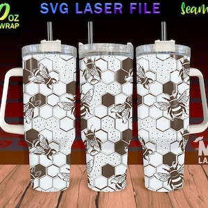Honey bees Laser Engraved full Wrap Design For 40 oz Tumbler, Honeycomb SVG Laser, Tumbler Wrap For Laser Rotary Machine, Seamless