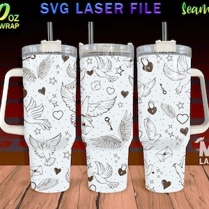 Dove Laser Engraved full Wrap Design For 40oz Tumbler, Dove SVG Laser File, Tumbler Wrap For Laser Rotary Machine, Seamless