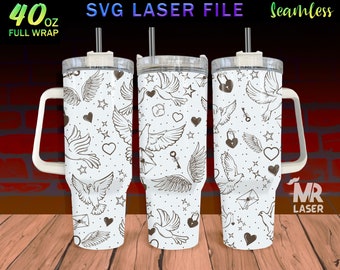 Dove Laser Engraved full Wrap Design For 40oz Tumbler, Dove SVG Laser File, Tumbler Wrap For Laser Rotary Machine, Seamless