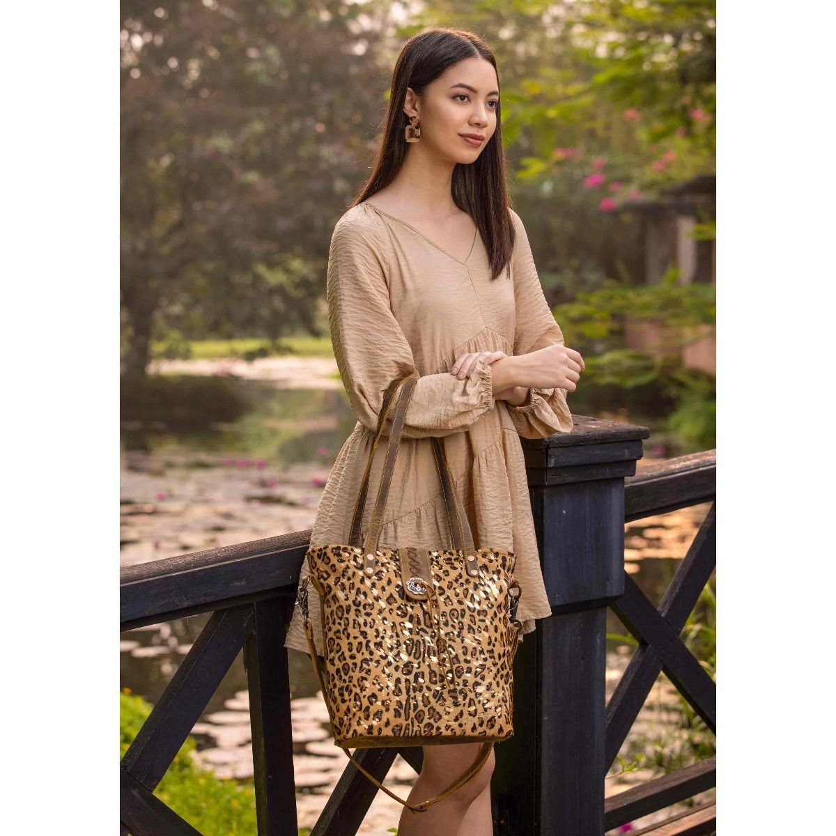 Myra Bag Genuine Hand-Tooled Leather and Hairon Cowhide Shoulder Bag 2849- 12 Purse