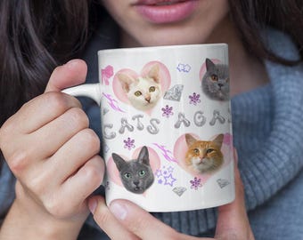 Süße feministische Cat Lady Tasse im kitschigen Y2K Stil, Smash the Patriarchy, feministisches Geschenk, niedliche Kaffeetasse mit Statement
