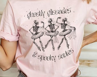 Ballett Halloween Shirt, humorvolles Ballerina Shirt, Tanzende Skelette mit Tutu, lustiger Spruch, Tänzerin Geschenk, Halloween Party Mode