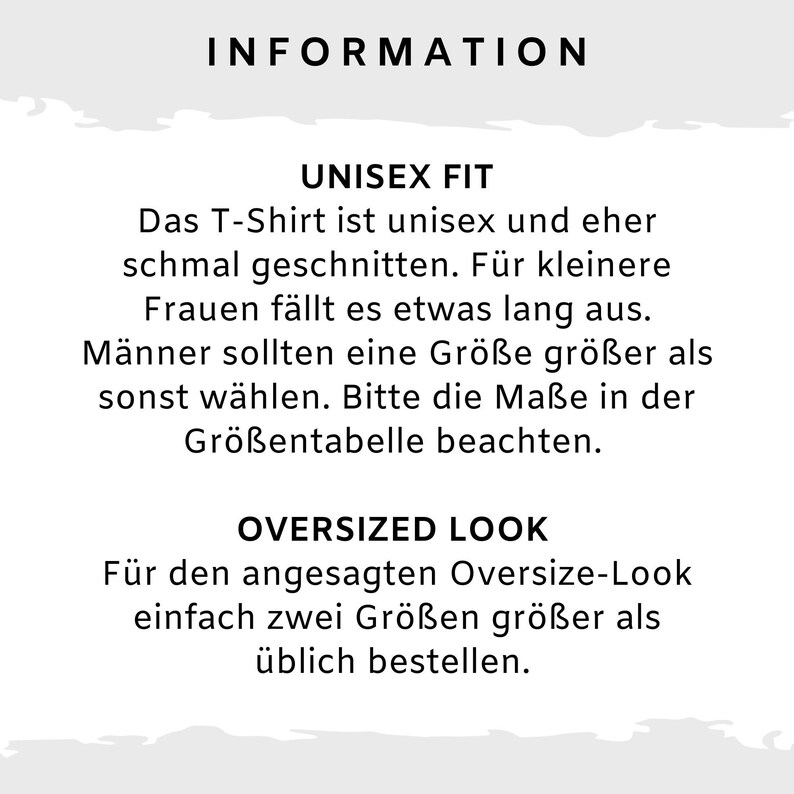 Puede incluir: Informaci&oacute;n sobre el tama&ntilde;o de las camisetas unisex. El texto dice: "Ajuste unisex: La camiseta es unisex y bastante ajustada. Para las mujeres m&aacute;s peque&ntilde;as, es un poco larga. Los hombres deben elegir una talla m&aacute;s grande de lo habitual. Por favor, ten en cuenta las medidas en la tabla de tallas. Aspecto de gran tama&ntilde;o: Para el aspecto de gran tama&ntilde;o de moda, simplemente pide dos tallas m&aacute;s grandes de lo habitual."