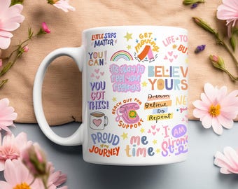 Cheerful encouragement mug with positive affirmations Growth Mindset mug for best friend Personal development Mental Health