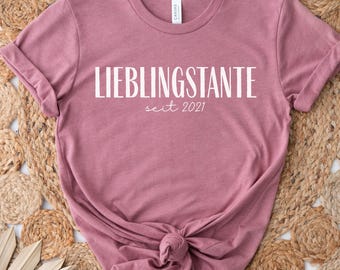 Personalisierbares Shirt Lieblingstante oder Lieblingsonkel TShirt, Schwester Schwägerin Onkel Geschenk zur Geburt, individuelle Namen Datum