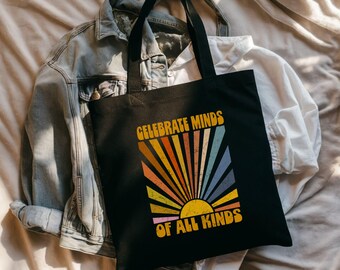 Vintage sun neurodiversity Jutebeutel, Inklusion und Vielfalt feiern, Praktische nachhaltige Tasche für den Alltag Retro Design im used look
