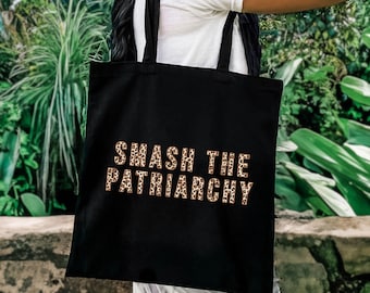 Smash the patriarchy Leo Stofftasche, feministischer Jutebeutel Baumwolltasche Geschenk, Wilder Leoparden Print, Einkaufsbeutel Feminismus