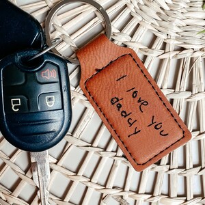Leather Keychain | Father's Day Gift | Handwritten Engraving | Kid's Writing | Special Gift | READ DESCRIPTION