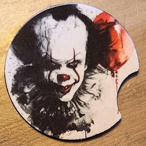 Horror lover car coasters, neoprene car coaster, car accessories, it, scary, halloween, black and red, clown, red balloon