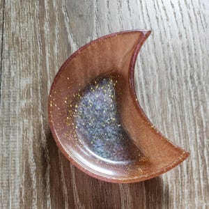 Multi colored Cresent moon dish home decor small, decorative dish, small ring dish, resin, handmade