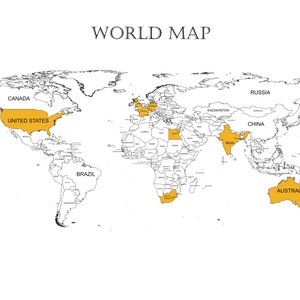 Fully Customizable Digital World Map Of Countries You&#39;ve Visited for Download - Personalize & Print