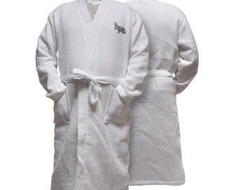Personalized Bath Robe for Women & Men, Bulk White Robes, Custom Embroidered Robe, Monogrammed Kimono, Wholesale Set of 6 Customized Robes