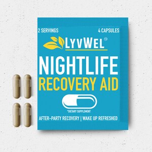 LyvWel Nightlife Recovery Aid DHM detox 5 Packs (20 capsules) 10 servings Anti hangover vitamin | for hangovers | Drinkers aid | On the go