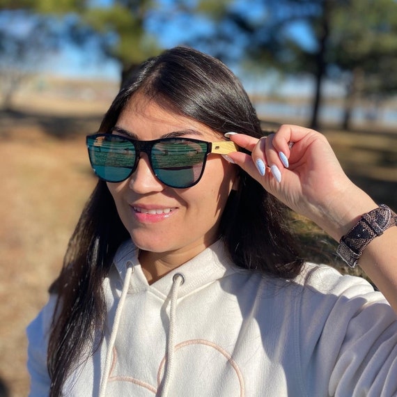 Purpyle 315M-3 Oversized Mirrored Sunglasses Blue Flat Lens Women's  Handmade Wood UV400 100% UV Protection Frameless Eyewear Sunnies Shades 