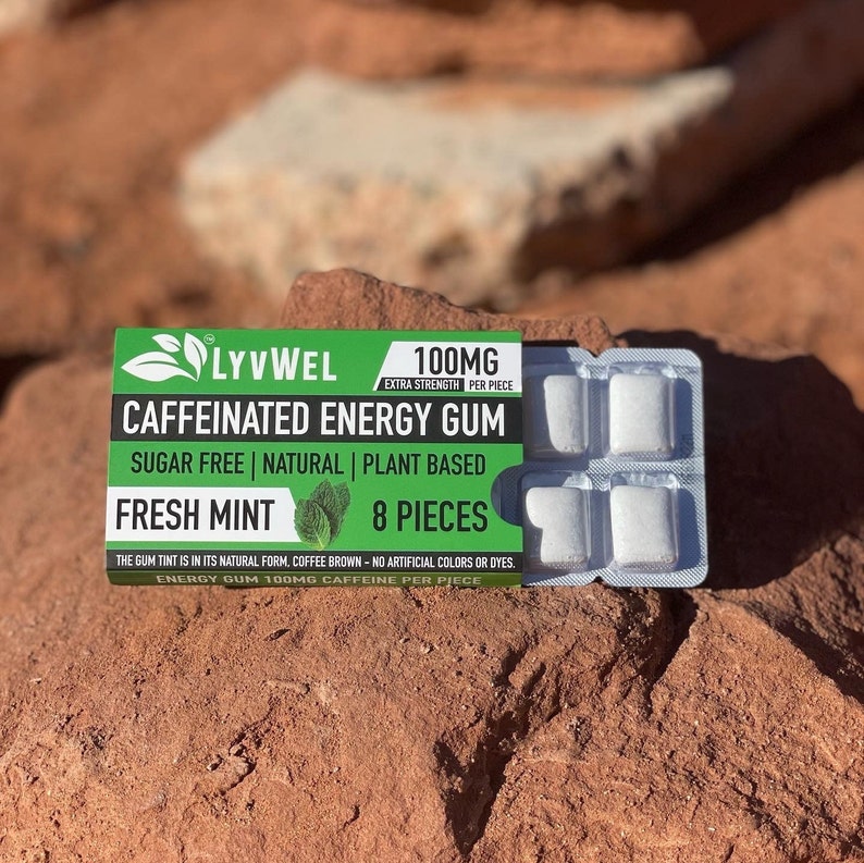 Caffeinated Energy Focus Gum 3 Packs 24 Pcs 100mg Caffeine per Piece