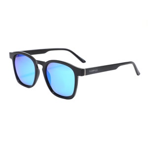 Purpyle Polarized 1681M-4 Classic Branded Black Frames Blue Mirrored Sunglasses Mens | Women's Unisex UV400 Retro Square Shiny Shades Sunnys