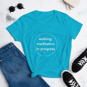 Women's front & back walking meditation shirt, walking meditation in progress shirt, women's meditation tshirt, in silence shirt