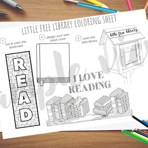 little free library coloring sheets, LFL activity sheet, activity for little free library, mini library coloring sheet