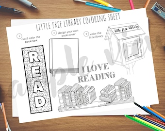 little free library coloring sheets, LFL activity sheet, activity for little free library, mini library coloring sheet