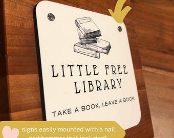 free little library sign, cork-back waterproof sign, lending library sign, square little free library sign, sign for little free library