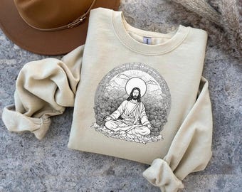 Jesus meditating sweatshirt, meditating jesus sweatshirt, jesus portrait sweatshirt, be still & meditate, yeshewa, jesus in prayer