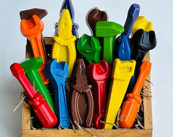 Crayons Tools - Small Farm Beeswax and USA Crayons - Construction Birthday Party Favors - Gift Set for Kids