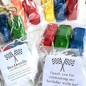 Race Car Crayons Party Favors: Personalized Birthday Treat Bags
