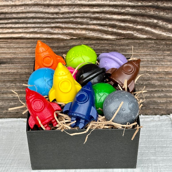 Crayons - Rockets and Planets - Kids Space Gift - Stocking Stuffer -  Natural Beeswax and Crayons - Handmade on Small Farm