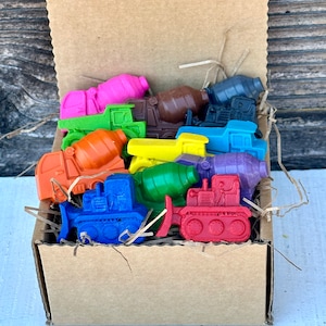 Construction Crayons - Stocking Stuffers - Set of 12 in Gift Box - Christmas Gift for Boys - Birthday Party Truck Favors - Gift for Family