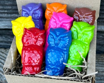 Owl Crayons - Handmade on Small Farm with Natural Beeswax and Recycled Crayons