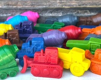 Construction Vehicle Crayons: Beeswax & Recycled Crayola, Set of 12