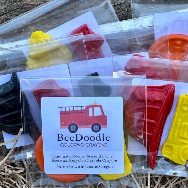 Fire Truck Crayons - Custom Birthday Party Favors  - Handmade Beeswax Coloring Crayons for Kids