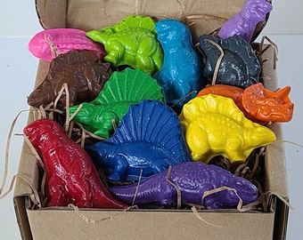 Dinosaur Crayons - Set of 12 Dino Crayons -  Natural Kids Gift - Kids Birthday Gift - Dino Easter Basket Toy - Gift for Children