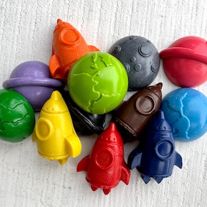 Rocket and Planet Crayons: Natural Beeswax, Kids Space Gift