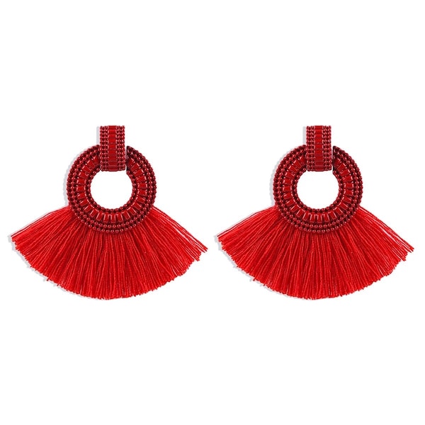 Small Red Bohemia Tassel Earrings