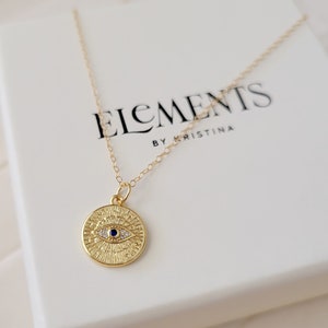 Evil Eye Necklace | Dainty Gold Minimalist Necklace | Gold Filled Evil Eye Charm | Protection Necklace | Medallion Necklace | Gift for Her