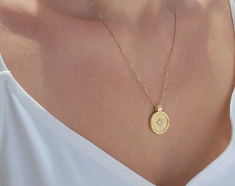 Gold Compass Necklace.  Coordinate Necklace. North Star Charm Pendant. Traveler Necklace. Gold Filled Jewelry. Christmas Gift For Her