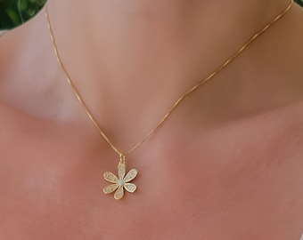 Gold Filled Pink Opal Flower Necklace. Crystal Daisy Pendant Gold Chain Necklace. Minimalist Cute Jewelry. Unique Birthday Gift For Her