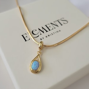 Gold Filled Blue Opal Necklace. Minimalist Opal Drop Pendant Gold Chain Necklace. Elegant Everyday Jewelry. Birthday Gift For Her