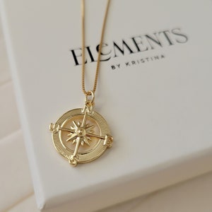Gold Compass Necklace. Coordinate Necklace. Gold Filled North Star Necklace. Gold Compass Pendant Medallion Necklace. Travel Gift For Her